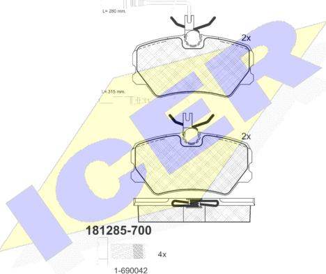 Icer 181285-700 - Комплект спирачно феродо, дискови спирачки vvparts.bg