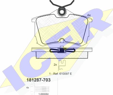 Icer 181287-703 - Комплект спирачно феродо, дискови спирачки vvparts.bg