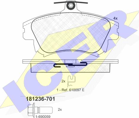 Icer 181236-701 - Комплект спирачно феродо, дискови спирачки vvparts.bg