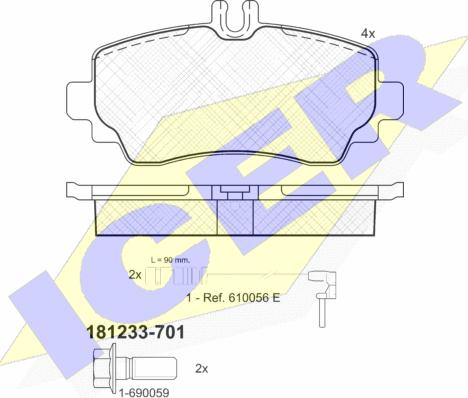 Icer 181233-701 - Комплект спирачно феродо, дискови спирачки vvparts.bg