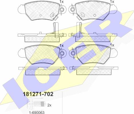 Icer 181271-702 - Комплект спирачно феродо, дискови спирачки vvparts.bg