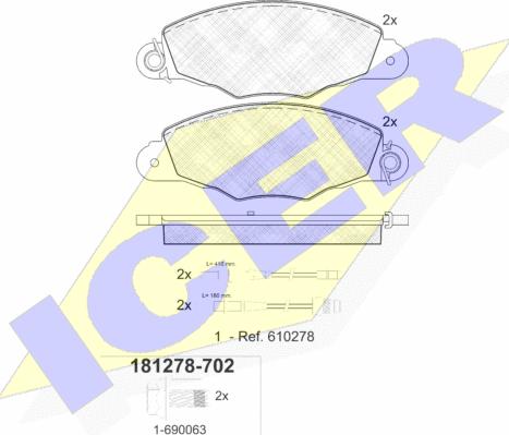 Icer 181278-702 - Комплект спирачно феродо, дискови спирачки vvparts.bg