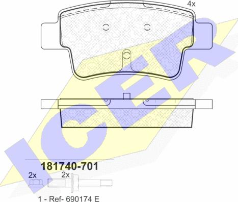 Icer 181740-701 - Комплект спирачно феродо, дискови спирачки vvparts.bg