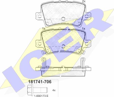 Icer 181741-706 - Комплект спирачно феродо, дискови спирачки vvparts.bg