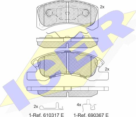 Icer 181701-208 - Комплект спирачно феродо, дискови спирачки vvparts.bg