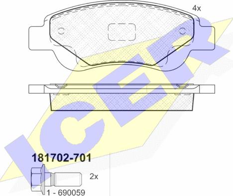 Icer 181702-701 - Комплект спирачно феродо, дискови спирачки vvparts.bg