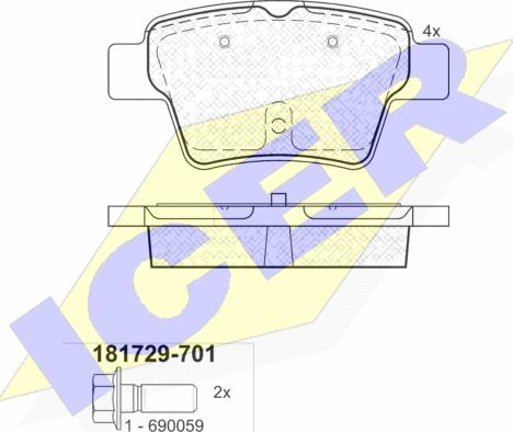 Icer 181729-701 - Комплект спирачно феродо, дискови спирачки vvparts.bg