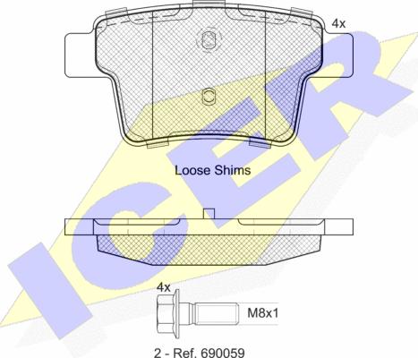 Icer 181722-701 - Комплект спирачно феродо, дискови спирачки vvparts.bg