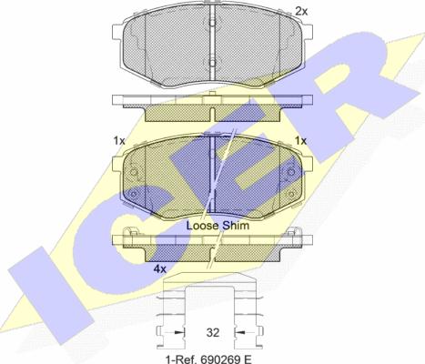 Icer 182094 - Комплект спирачно феродо, дискови спирачки vvparts.bg