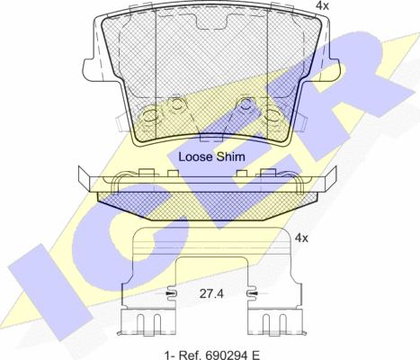 Icer 182069 - Комплект спирачно феродо, дискови спирачки vvparts.bg