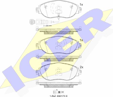 Icer 182018-087 - Комплект спирачно феродо, дискови спирачки vvparts.bg