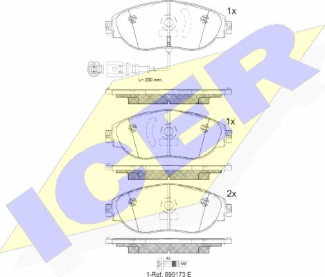 Icer 182018 - Комплект спирачно феродо, дискови спирачки vvparts.bg
