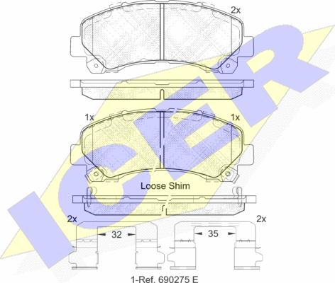 Icer 182082 - Комплект спирачно феродо, дискови спирачки vvparts.bg