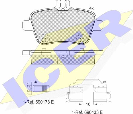 Icer 182039-067 - Комплект спирачно феродо, дискови спирачки vvparts.bg