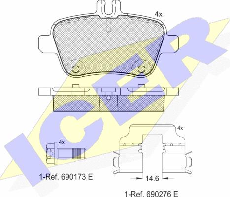 Icer 182039 - Комплект спирачно феродо, дискови спирачки vvparts.bg