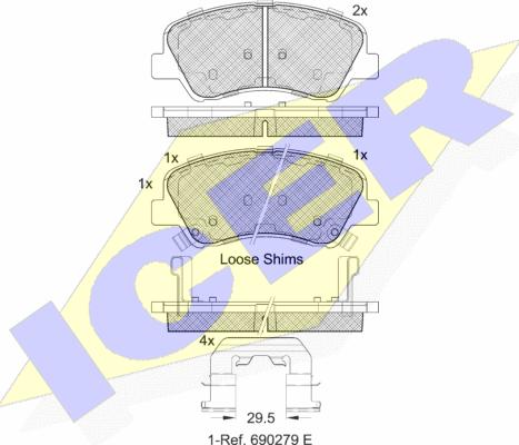 Icer 182035 - Комплект спирачно феродо, дискови спирачки vvparts.bg