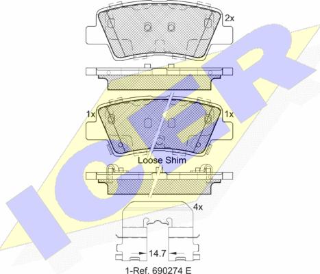 Icer 182036 - Комплект спирачно феродо, дискови спирачки vvparts.bg