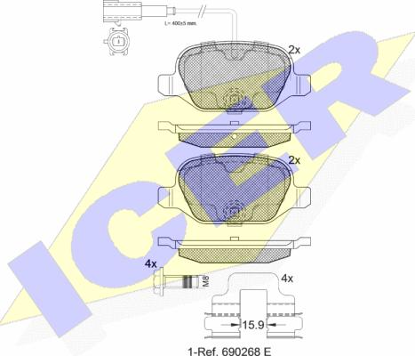 Icer 182038 - Комплект спирачно феродо, дискови спирачки vvparts.bg