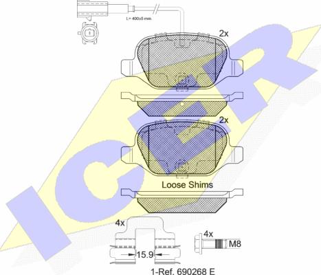 Icer 182037-203 - Комплект спирачно феродо, дискови спирачки vvparts.bg