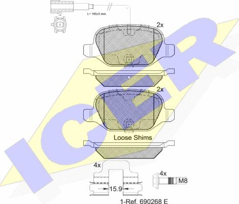 Icer 182037 - Комплект спирачно феродо, дискови спирачки vvparts.bg