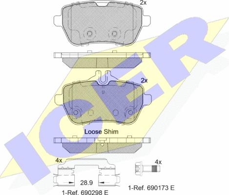 Icer 182076 - Комплект спирачно феродо, дискови спирачки vvparts.bg