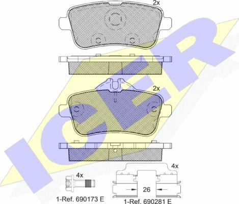 Icer 182072-066 - Комплект спирачно феродо, дискови спирачки vvparts.bg