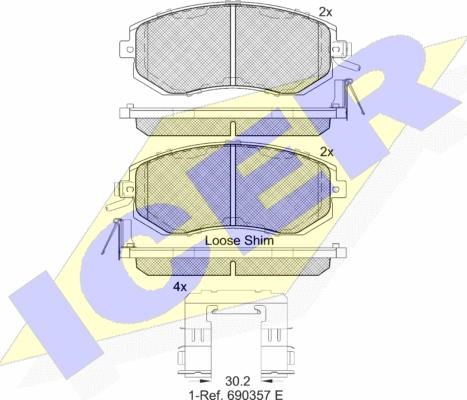 Icer 182199 - Комплект спирачно феродо, дискови спирачки vvparts.bg