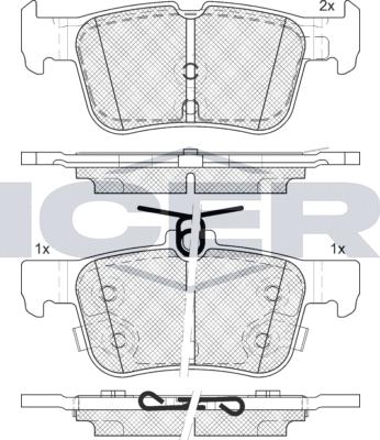 Icer 182198-208 - Комплект спирачно феродо, дискови спирачки vvparts.bg