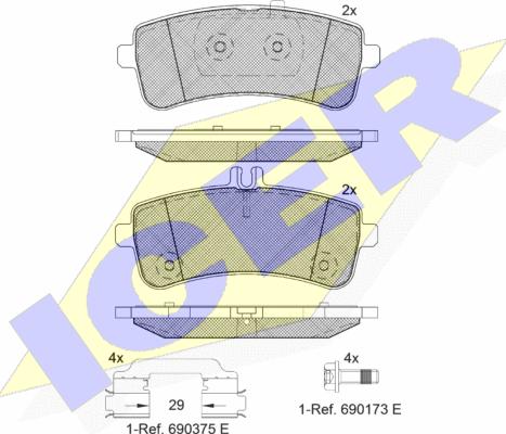 Icer 182145-202 - Комплект спирачно феродо, дискови спирачки vvparts.bg
