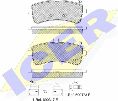 Icer 182145 - Комплект спирачно феродо, дискови спирачки vvparts.bg