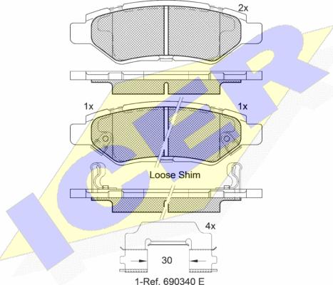 Icer 182142 - Комплект спирачно феродо, дискови спирачки vvparts.bg