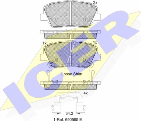 Icer 182147-203 - Комплект спирачно феродо, дискови спирачки vvparts.bg