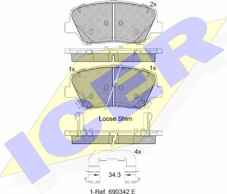 Icer 182147 - Комплект спирачно феродо, дискови спирачки vvparts.bg