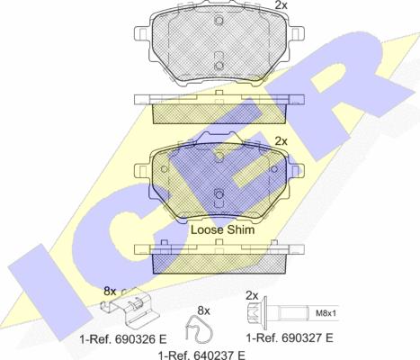 Icer 182162 - Комплект спирачно феродо, дискови спирачки vvparts.bg