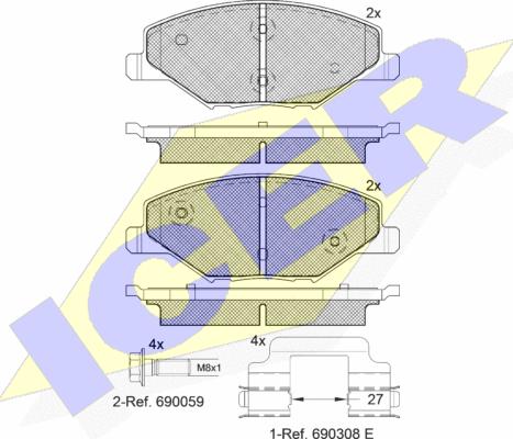 Icer 1821.10* - Комплект спирачно феродо, дискови спирачки vvparts.bg