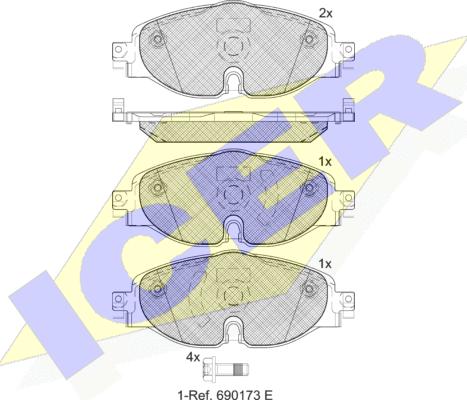 Icer 182111-204 - Комплект спирачно феродо, дискови спирачки vvparts.bg
