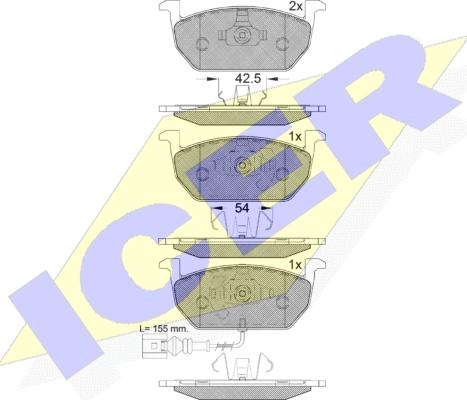 Icer 182189 - Комплект спирачно феродо, дискови спирачки vvparts.bg