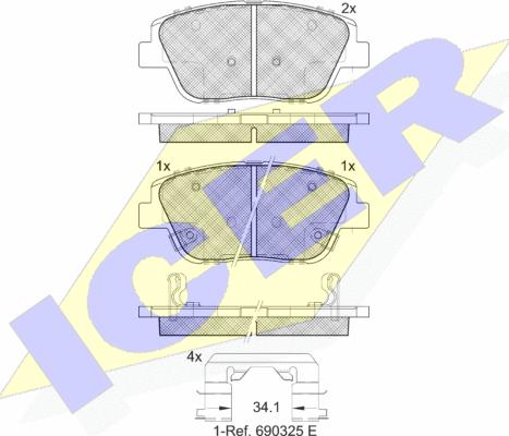 Icer 182136 - Комплект спирачно феродо, дискови спирачки vvparts.bg