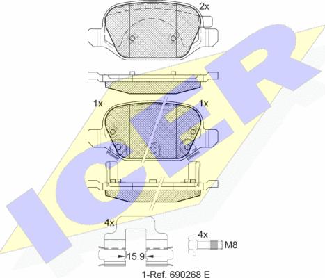 Icer 182128 - Комплект спирачно феродо, дискови спирачки vvparts.bg