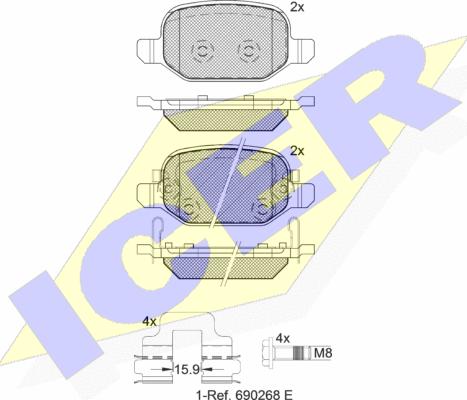 Icer 182127 - Комплект спирачно феродо, дискови спирачки vvparts.bg