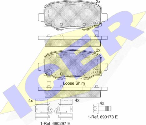 Icer 182176 - Комплект спирачно феродо, дискови спирачки vvparts.bg