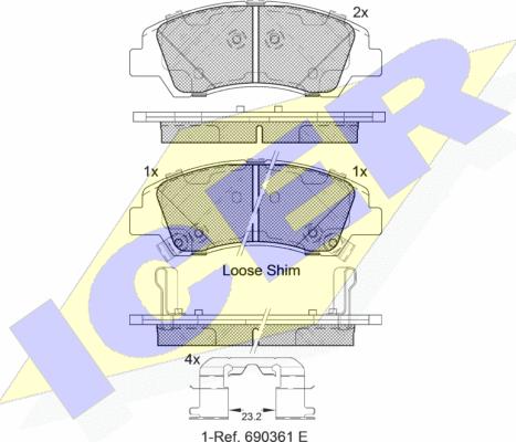 Icer 182178 - Комплект спирачно феродо, дискови спирачки vvparts.bg