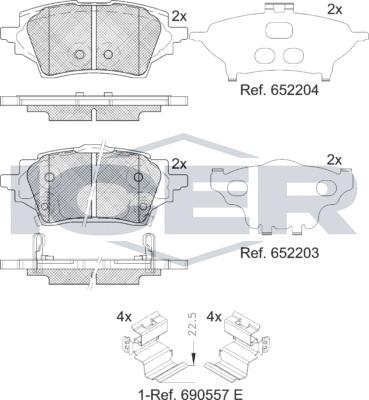 Icer 182397 - Комплект спирачно феродо, дискови спирачки vvparts.bg