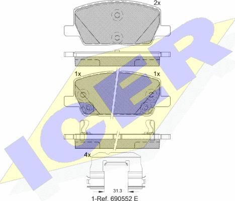 Icer 182355 - Комплект спирачно феродо, дискови спирачки vvparts.bg