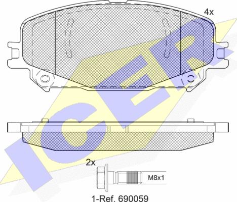 Icer 182304 - Комплект спирачно феродо, дискови спирачки vvparts.bg