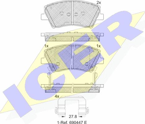 Icer 182314 - Комплект спирачно феродо, дискови спирачки vvparts.bg