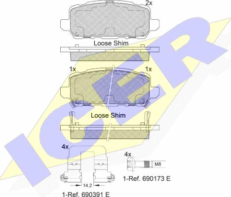 Icer 182312 - Комплект спирачно феродо, дискови спирачки vvparts.bg