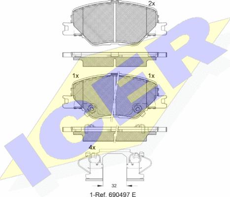 Icer 182332 - Комплект спирачно феродо, дискови спирачки vvparts.bg