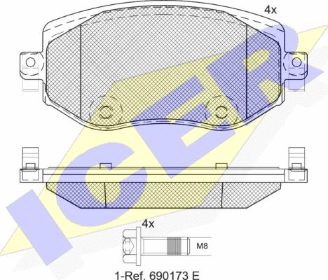 Icer 182292 - Комплект спирачно феродо, дискови спирачки vvparts.bg