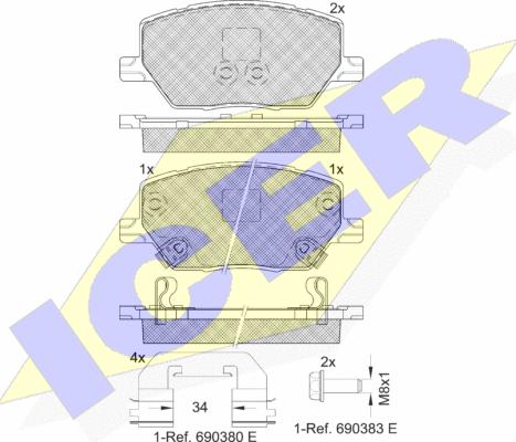 Icer 182243 - Комплект спирачно феродо, дискови спирачки vvparts.bg